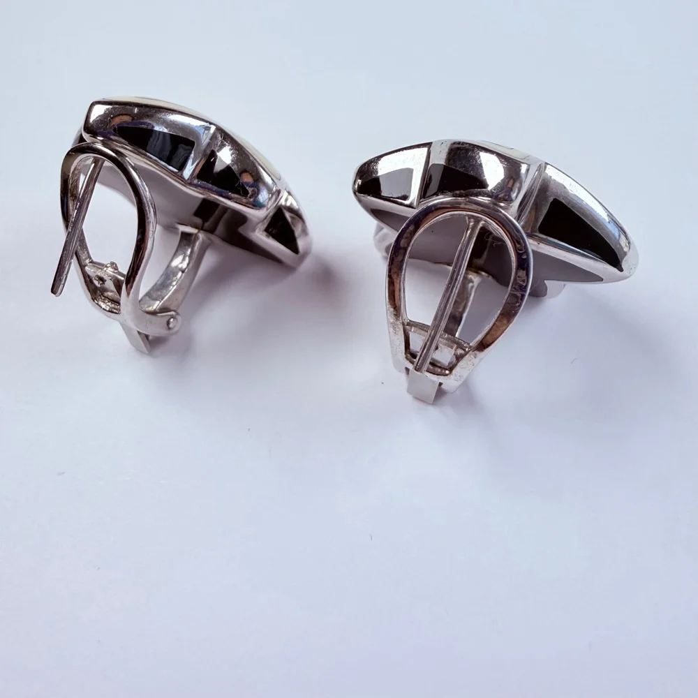 Alan K RockStar Enamel Puffy Designer Sterling Silver Star 925 Earrings Italy - Picture 3 of 11